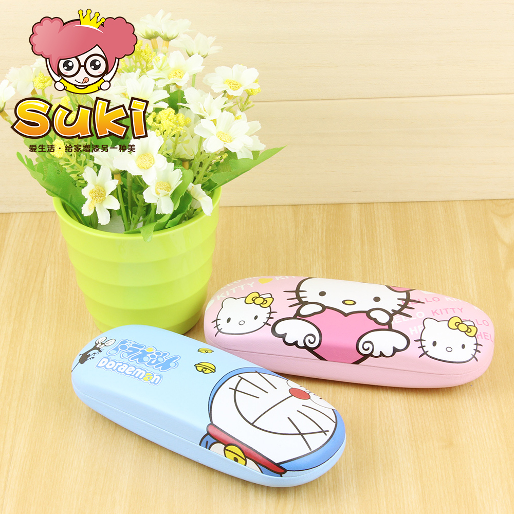 Suki 可爱创新卡通Hello Kitty凯特猫叮当KT猫哆啦A梦木制眼镜盒