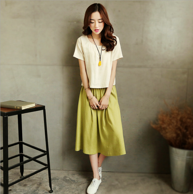 2015夏季新款棉麻森女连衣裙套装韩版文艺复古亚麻两件套原厂包邮