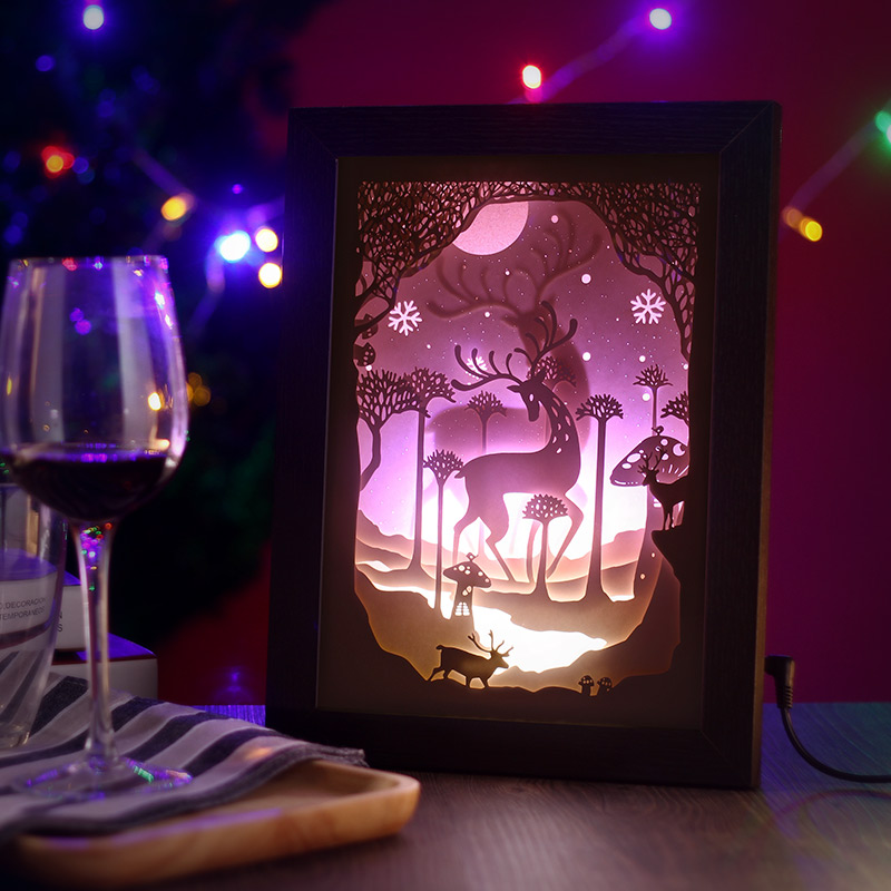 创意3D立体剪影纸雕灯居家装饰小夜灯新奇特壁画相框灯圣诞节礼物