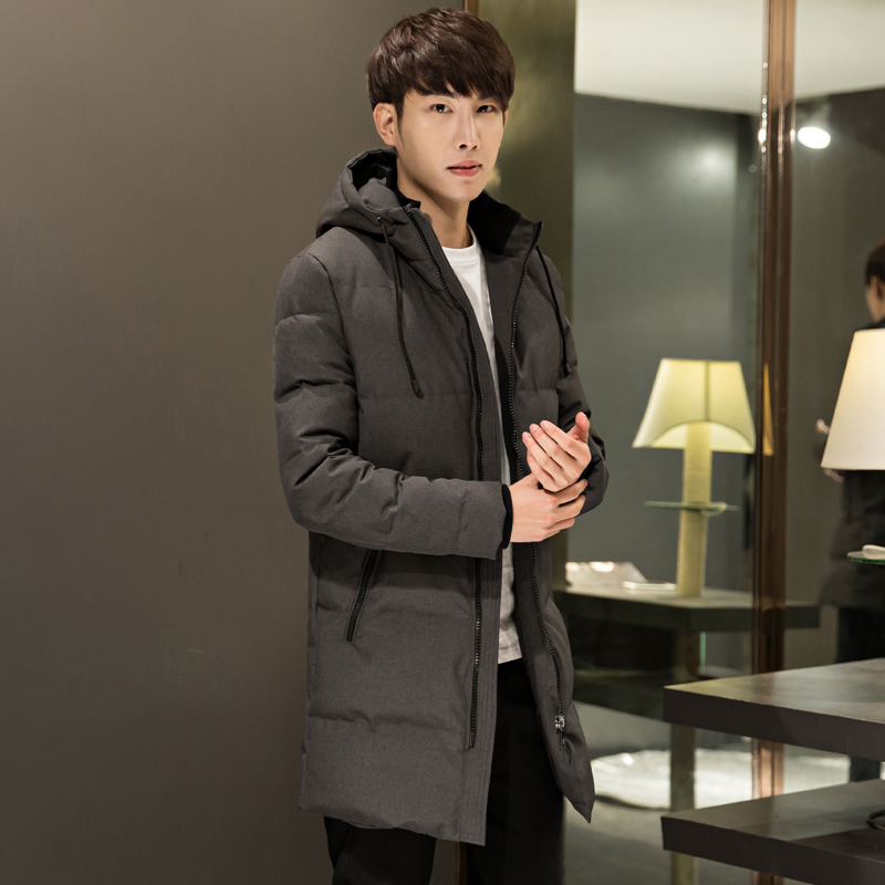 韩国代购2016冬季青年羽绒服男中长款韩版修身加厚外套男款白鸭绒