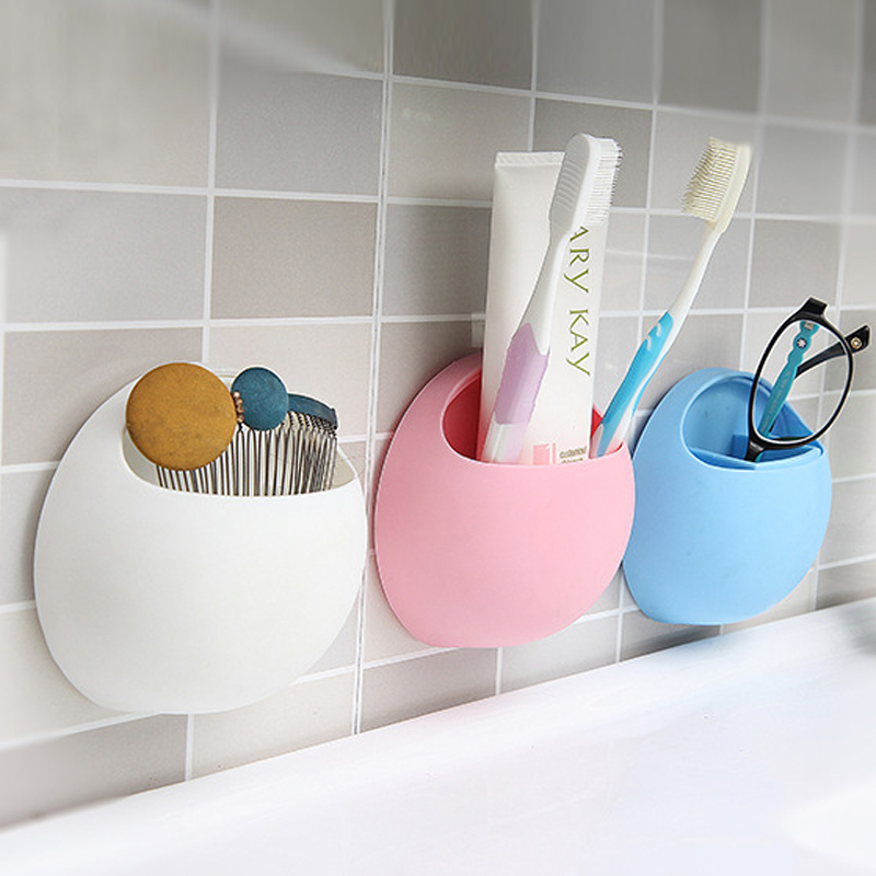 浴室用品创意无痕吸盘壁式收纳盒牙膏牙刷洗漱挂置物架具座
