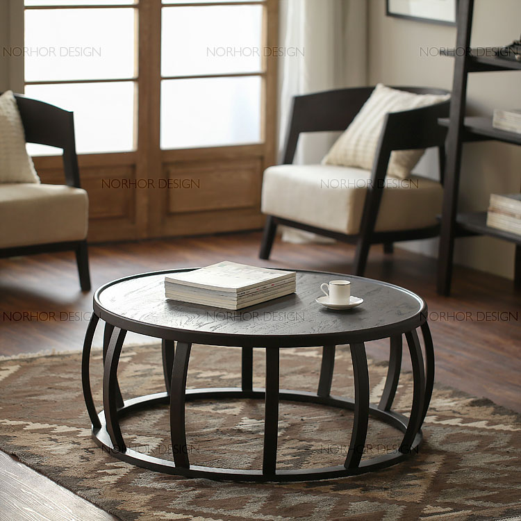 美式复古铁艺圆形茶几简易客厅小圆桌时尚实木泡茶桌简约创意新款