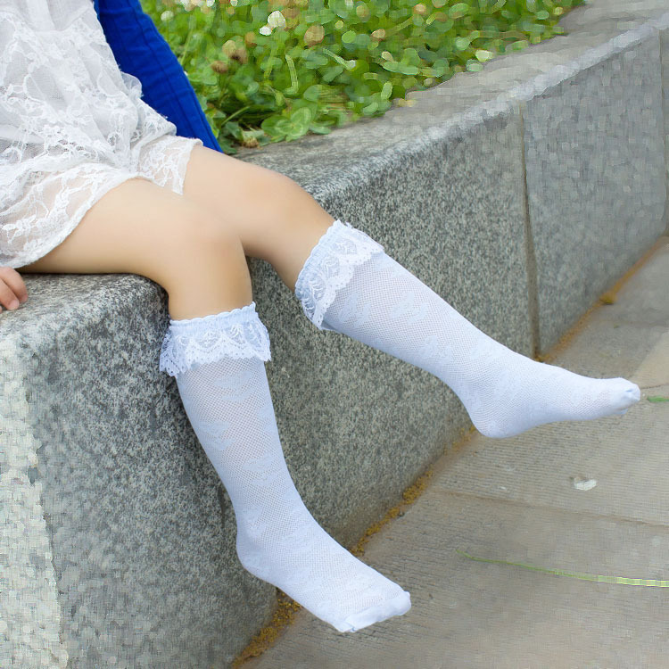 儿童 女童礼服 花童礼服婚纱公主 白色蕾丝公主裙中筒袜 学生袜
