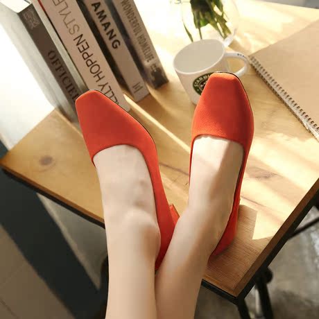 韩国代购新款2016女鞋春方头3-5厘米中粗跟高跟鞋浅口单鞋公主鞋