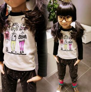 女童打底衫韩版圆领长袖 卡通女孩印花儿童t恤