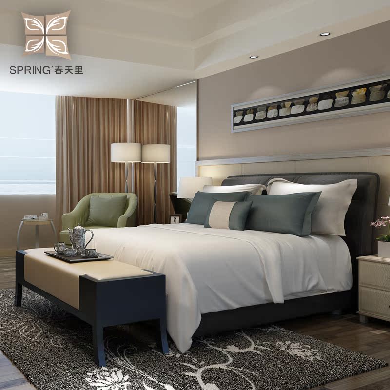 欧式简约现代卧室1.5m 1.8m 布艺可拆洗双人床多功能储物床家具