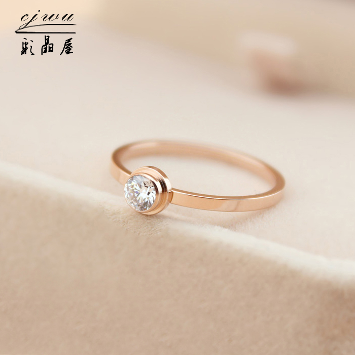 韩版时尚单钻戒指 钛钢镶钻防过敏指环 何以笙箫默同款 女镀18K金