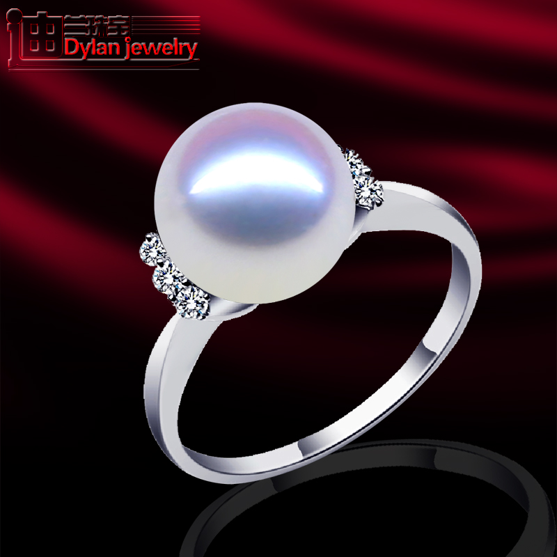 天然南洋母贝珍珠戒指环925银镀金镶钻正圆形强光可调节生日礼物