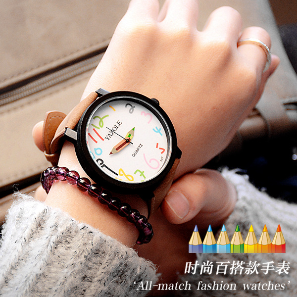 手表学生女款韩版简约大盘皮带防水高初中学生石英电子表运动手表