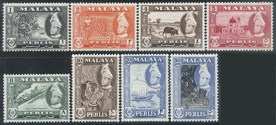 马来亚玻璃市1957-62同图联发普票8枚新\\农作\\火车CV$12.75 MLH
