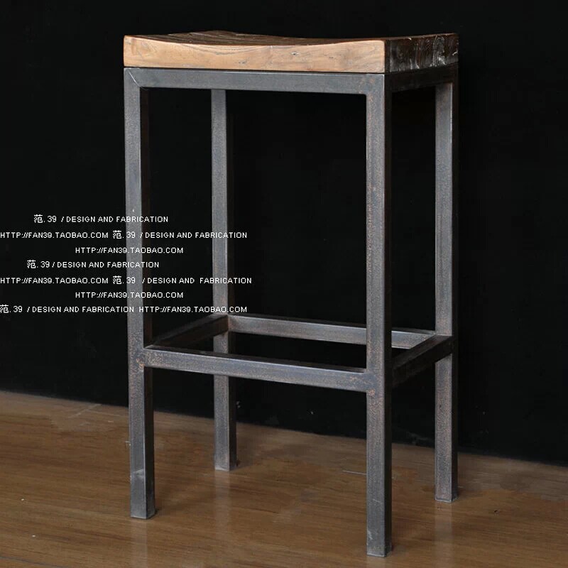 简约餐椅铁艺实木凳子复古做旧简易支架个性椅子酒吧椅高脚椅美式