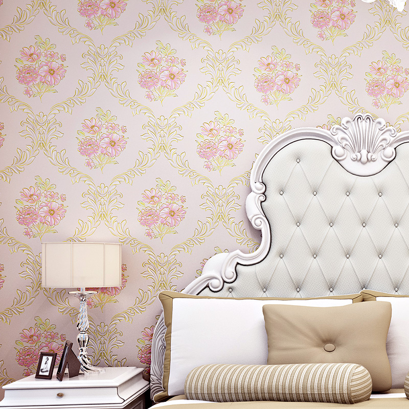 德宏欧式墙纸环保无纺布壁纸温馨浪漫田园3D卧室客厅满铺背景墙
