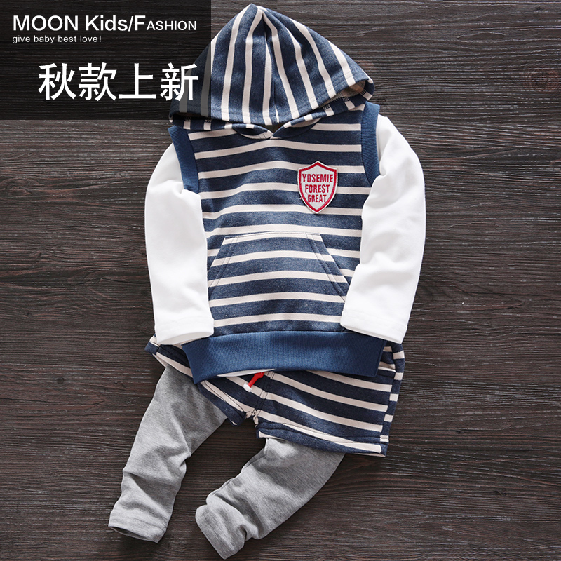 0-1-2岁儿童条纹2件套装秋季新款5-6-7个月男童2015小童婴儿服装