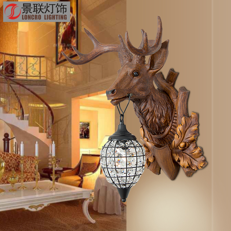 创意美式乡村床头鹿角壁灯欧式个性工业复古客厅过道走廊鹿头灯