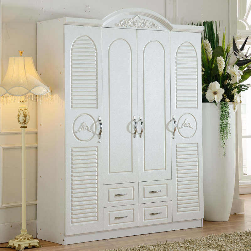 简约欧式衣柜 卧室板式白色小户型立柜 三四门储物柜子 整体家具