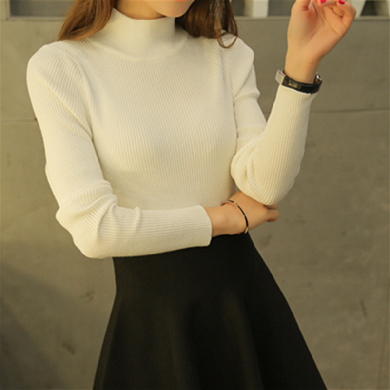 2016秋装新款修身半高领短款长袖纯色毛衣女套头针织衫打底衫女