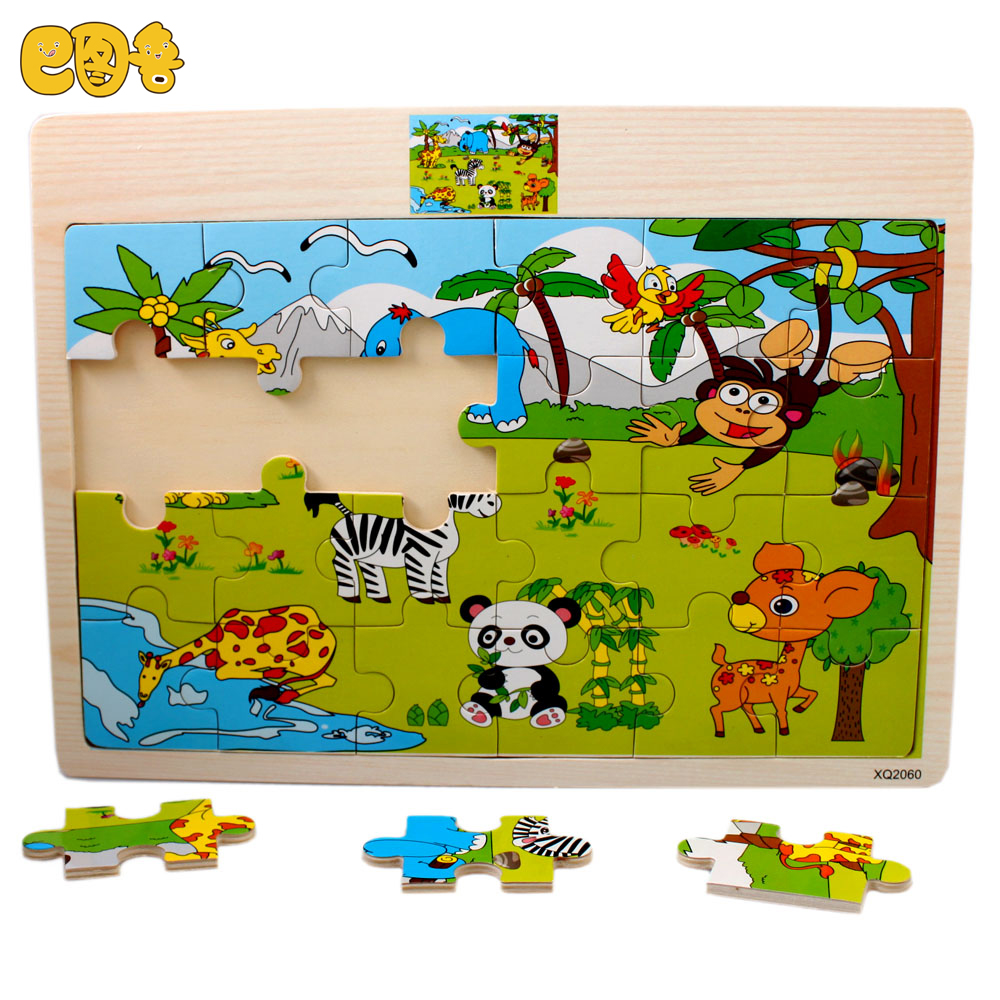 巴图鲁 木质玩具24片拼图带小图积木大拼图 益智早教玩具2-3-4岁