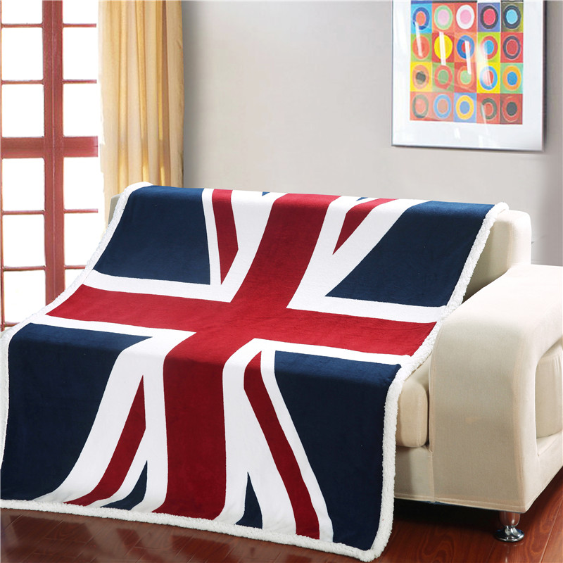 包邮个性英伦米字旗羊羔绒毯英国美国国旗珊瑚绒毯双层毛毯空调毯