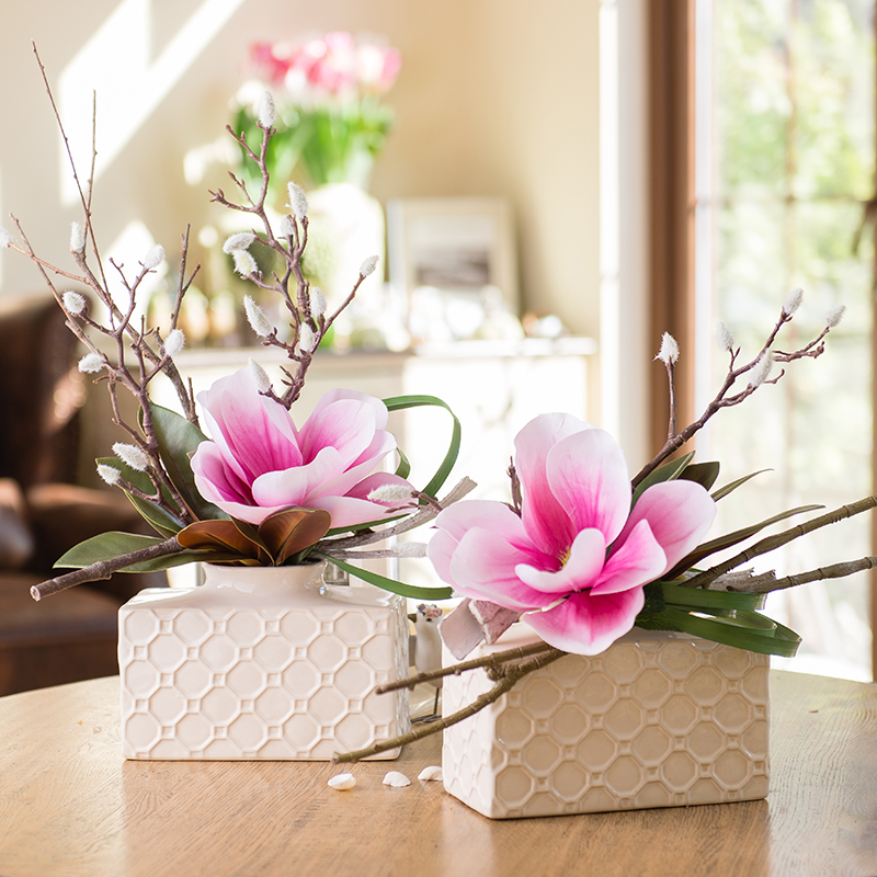 新中式玉兰软装插花摆件家居假花客厅餐桌绢花装饰花仿真整体花艺