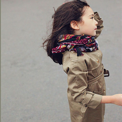 2016秋季韩版儿童外套女童中长款风衣中大童英伦风双排扣翻领外套