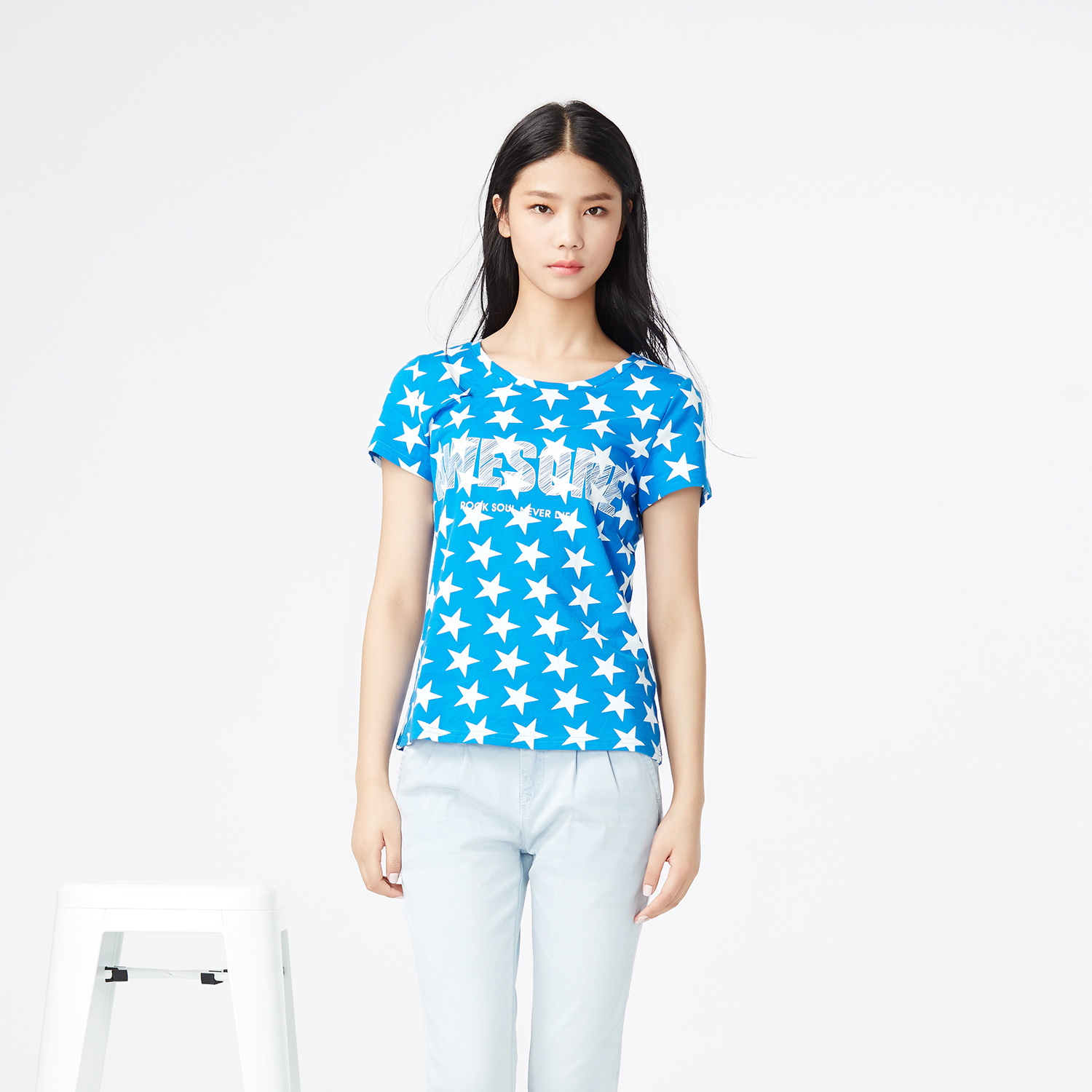 2015夏装新款美特斯邦威女短袖t恤206599组组组白色组蓝色组印花