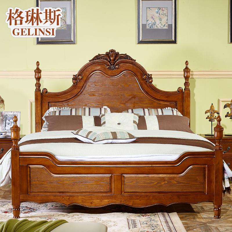 美式乡村全实木床卧室家具欧式1.8米纯实木床双人床婚床别墅家具
