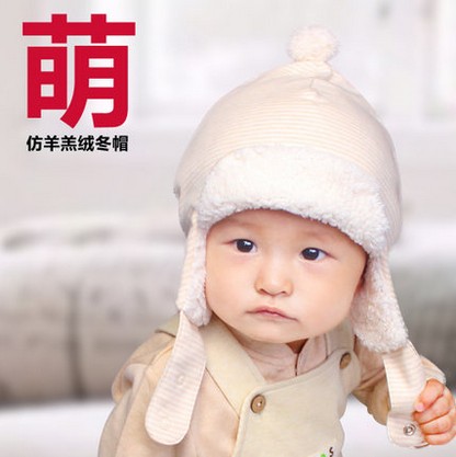 婴儿帽子0-3-6-12个月 秋冬 婴幼儿帽子加厚男女宝宝仿羊羔绒胎帽