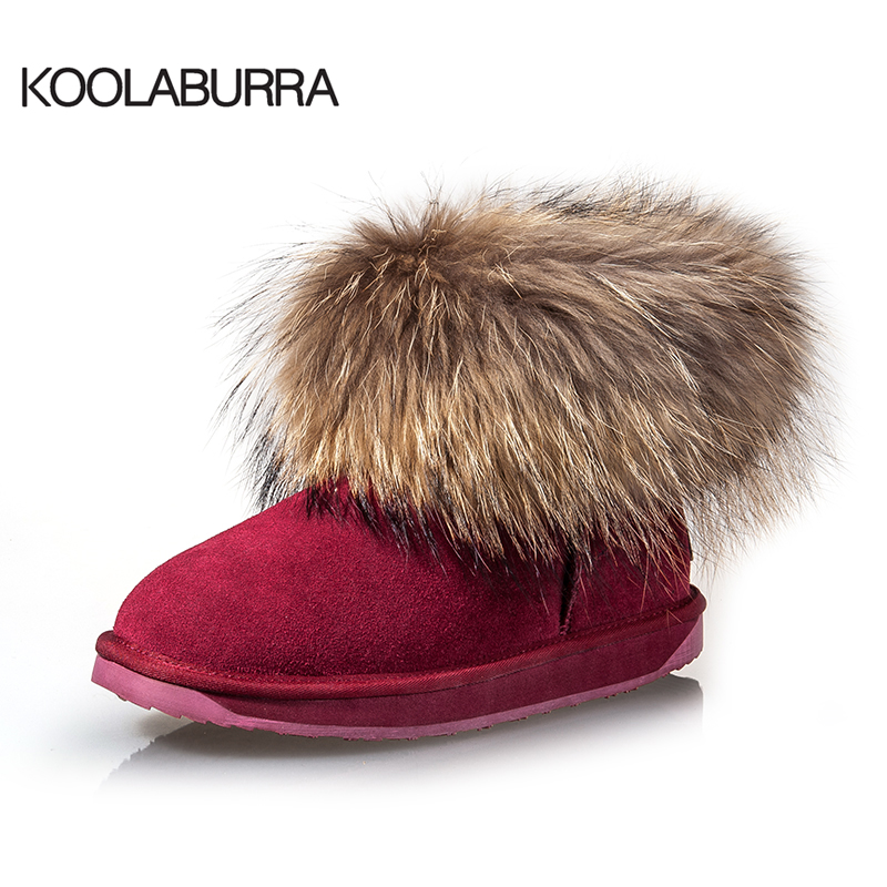 koolaburra超大狐狸毛雪地靴女短靴冬季保暖真皮棉鞋平底短筒靴子