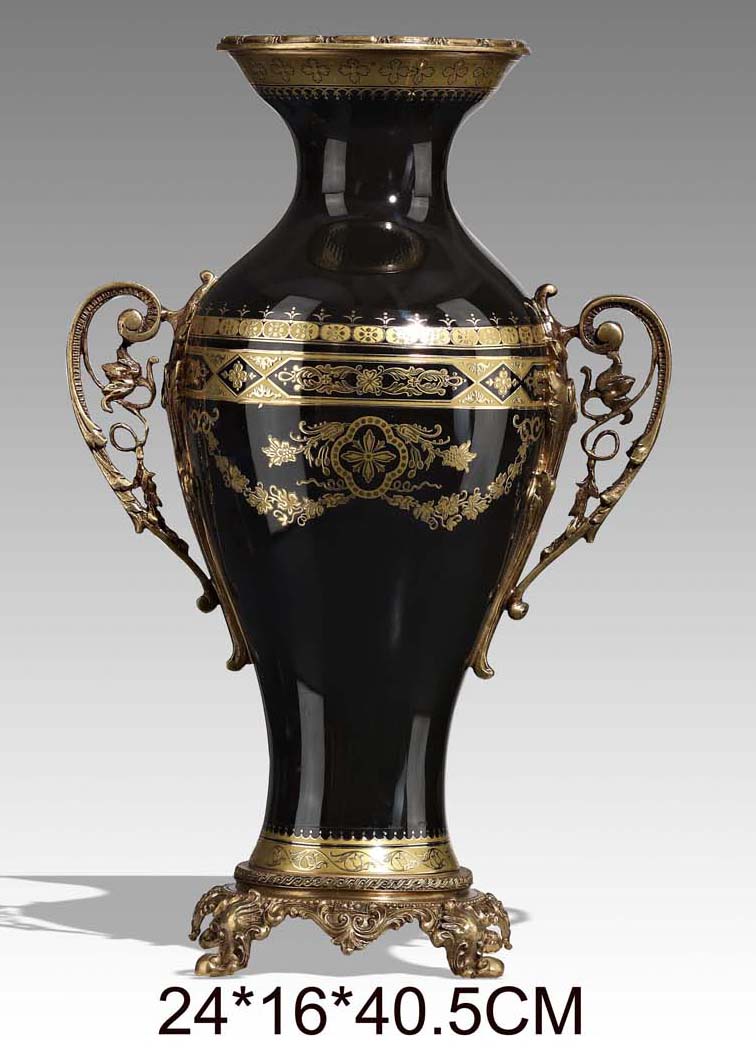 法式欧式美式高档陶瓷配铜别墅样板房客厅玄关台装饰花瓶摆件礼品