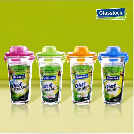 韩国GLASSLOCK创意透明玻璃柠檬水杯卡通儿童带刻度果汁杯茶杯
