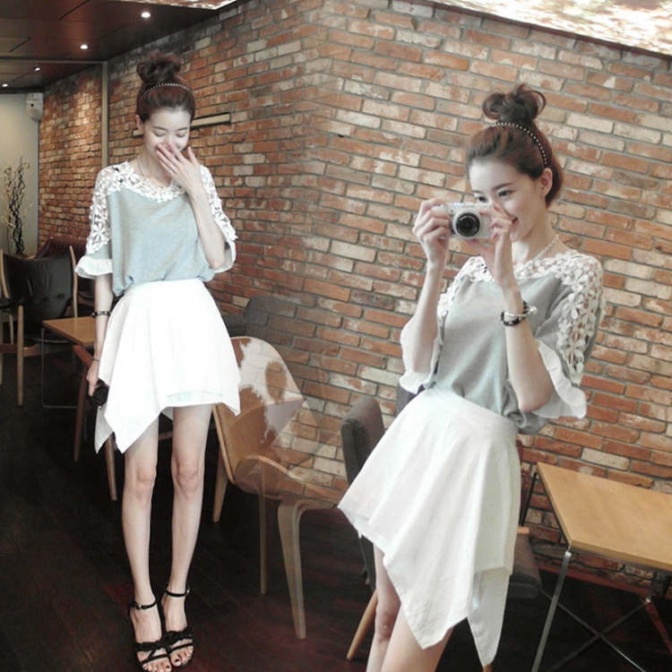 韩国两件套裙子2016春夏新款韩版修身显瘦不规则连衣裙短裙女套装