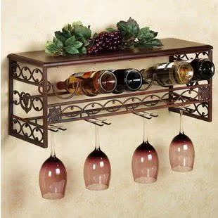 新款欧式铁艺红酒架 壁挂式 葡萄酒杯架台面精美铁板造型