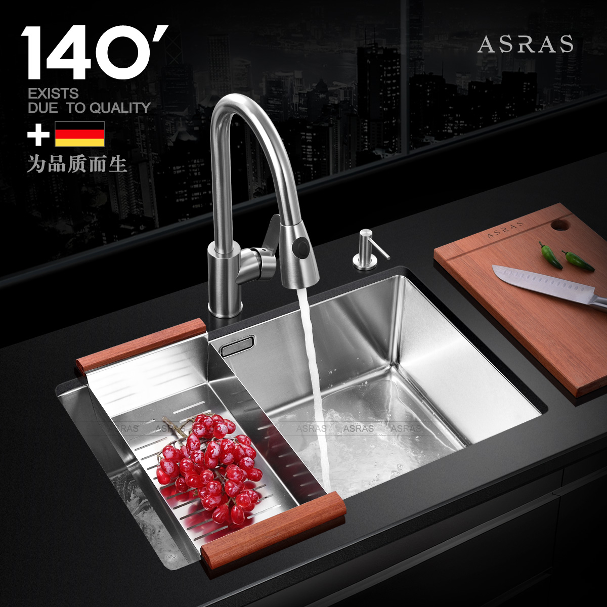 阿萨斯欧式加厚304不锈钢手工水槽套餐大单槽台上下厨房洗菜盆