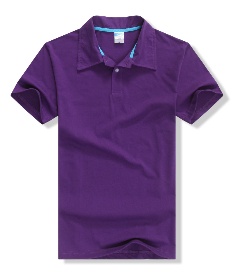 包邮 翻领紫色 纯棉T恤短袖 纪念衫毕业 夏文化衫广告衫工作服
