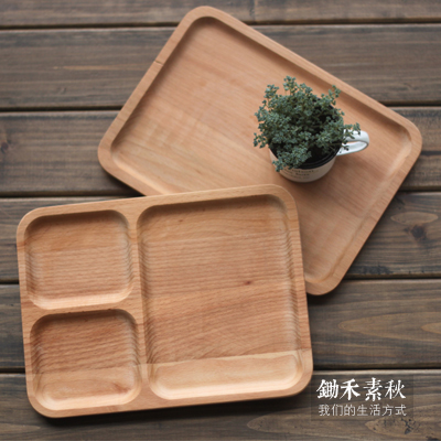日本 榉木长方形分格实木托盘 早餐盘 迷你儿童水果盘