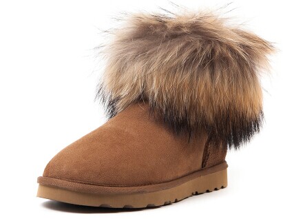 正品澳洲羊皮毛一体雪地靴 5854短筒女超大奢华狐狸毛