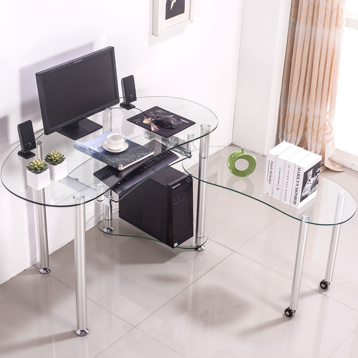 1.2米时尚简约书桌 转角电脑桌台式桌家用双人玻璃办公桌带置物台