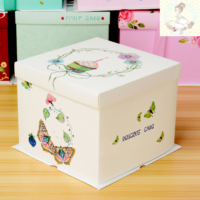 芝麻开门韩版手绘图蛋糕盒 纸质三合一6寸蛋糕盒包装盒 烘焙包装