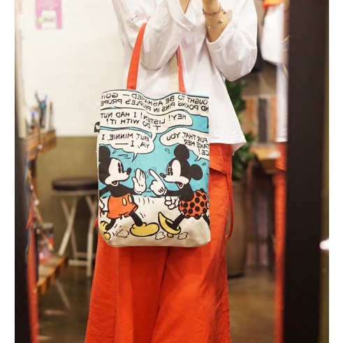 【一物手作】定制韩国米老鼠图案印花帆布袋女单肩包 文艺购物袋