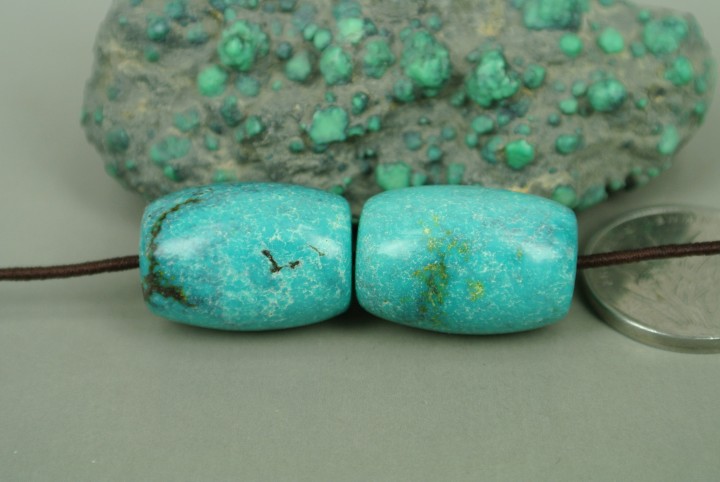 特价 原矿纯天然高瓷绿松石12.5mm桶珠 腰鼓珠 一对统出
