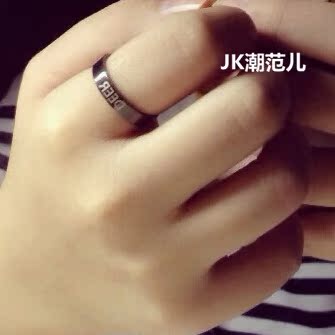 EXO韩版单身细窄戒指光面全黑色指环男女纯黑钛钢外侧可刻字尾戒