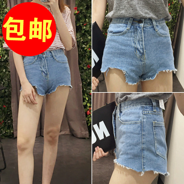 2015夏季新款韩版个性显腿长撕边流苏高腰牛仔短裤超短裤女潮