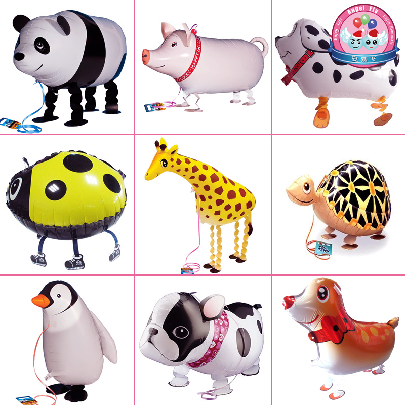 走路动物宠物铝箔气球儿童生日卡通造型玩具气球散步宠物狗猪奶牛