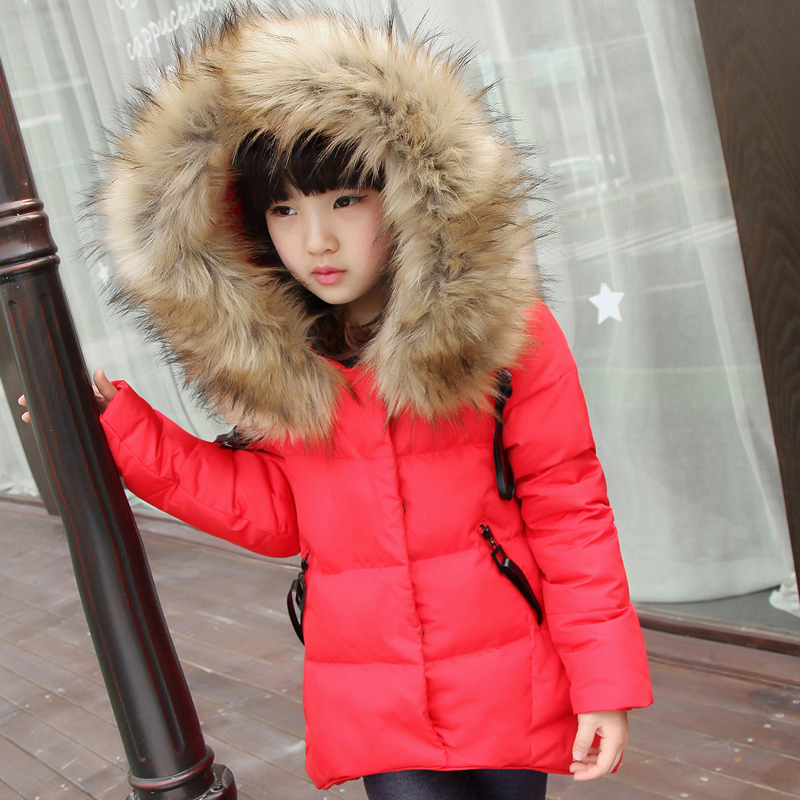 儿童羽绒服女童 2015韩版女大童羽绒服中长款 冬装厚外套反季特价