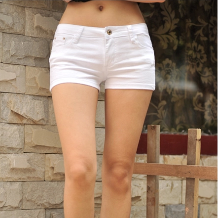 春夏季纯白色牛仔短裤 显瘦女韩版低腰热裤 弹力紧身大码薄超短裤