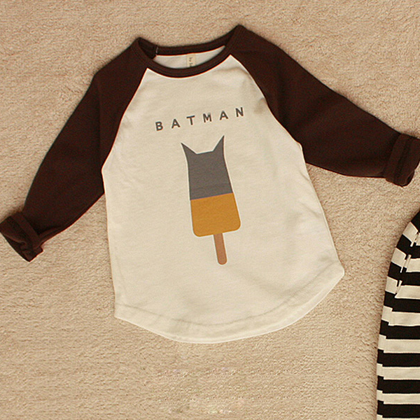 特价现货韩国进口童装代购2015秋装儿童可爱雪糕拼色袖T恤C07