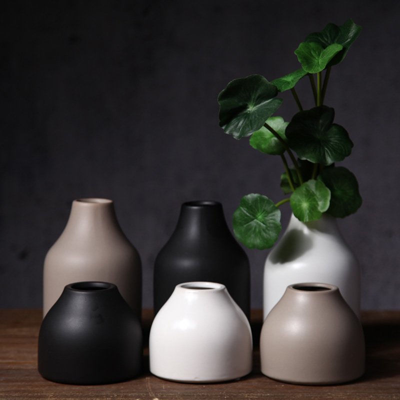 现代简约家居装饰品摆件创意白色黑色迷你小花瓶干花花器桌面摆设