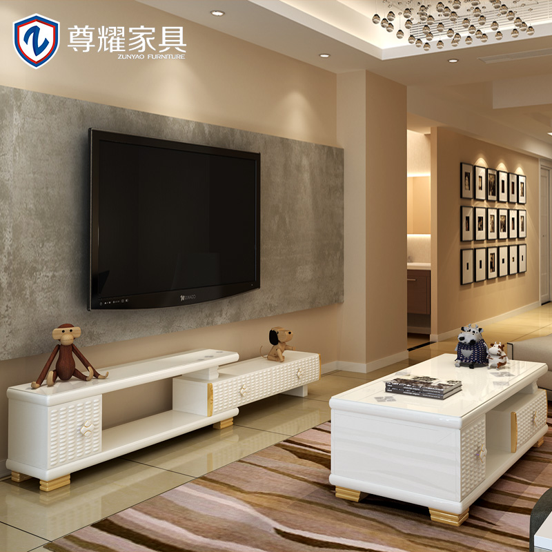 现代简约电视柜茶几组合套装 客厅钢化玻璃伸缩电视柜简约烤漆