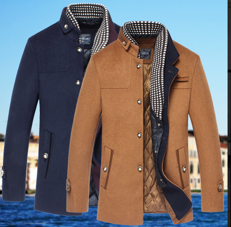 男秋冬季外套 2015加厚羊毛呢夹克衫毛呢外套男英伦夹克中长款潮