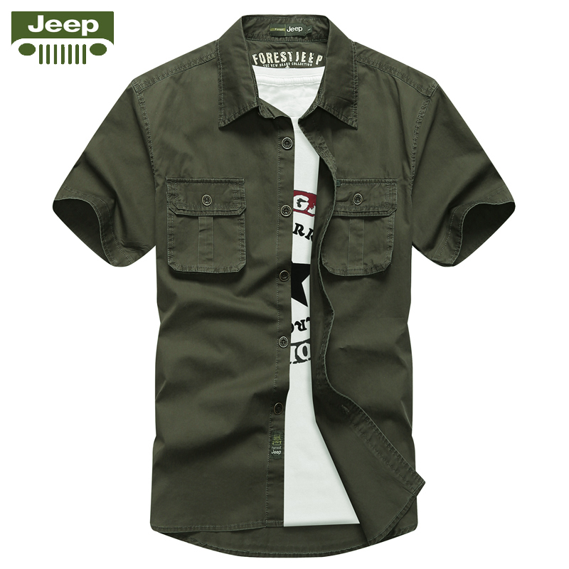 夏装afs jeep短袖衬衫男士工装纯棉宽松衬衣吉普军装衬衫大码半袖